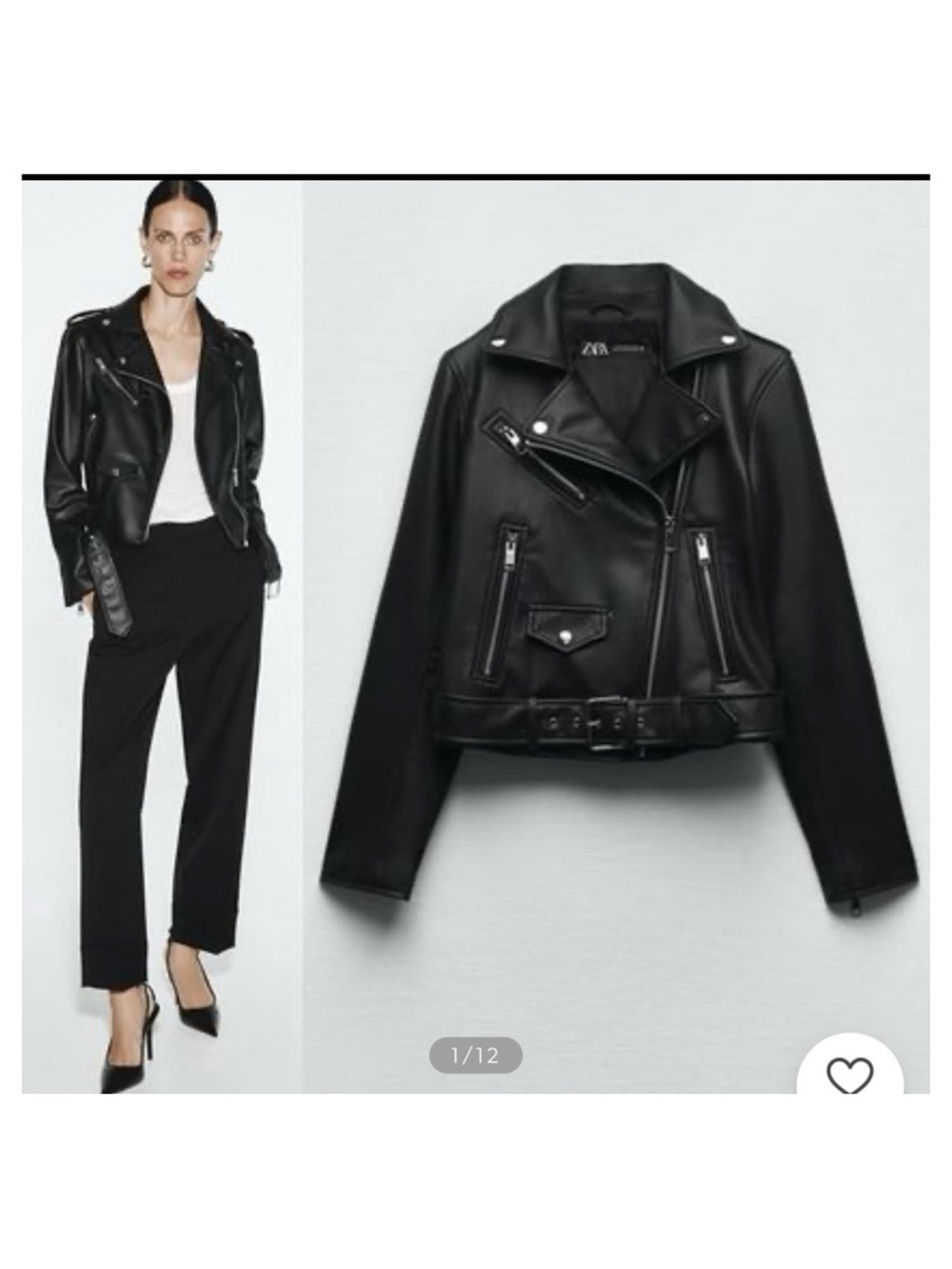 Zara Black Moto Faux Leather Biker Jacket